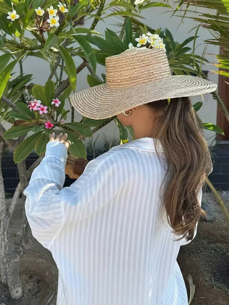 LIZAKOSHT  -  Chicheca White Striped Blusas Para Mujer Spring Summer Casual Women Shirt Single Breasted Long Sleeve Loose Shirts Blouses