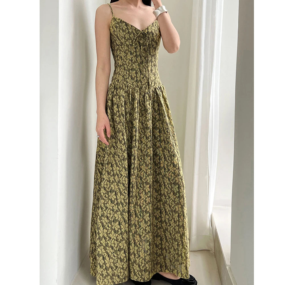 LIZAKOSHT  -  Cotton Blend Women Fashion Sleeveless Flower Long Dress Slim Body Sexy Elegant Spaghetti Strap Beige Maxi Dress Vestidos Clothes