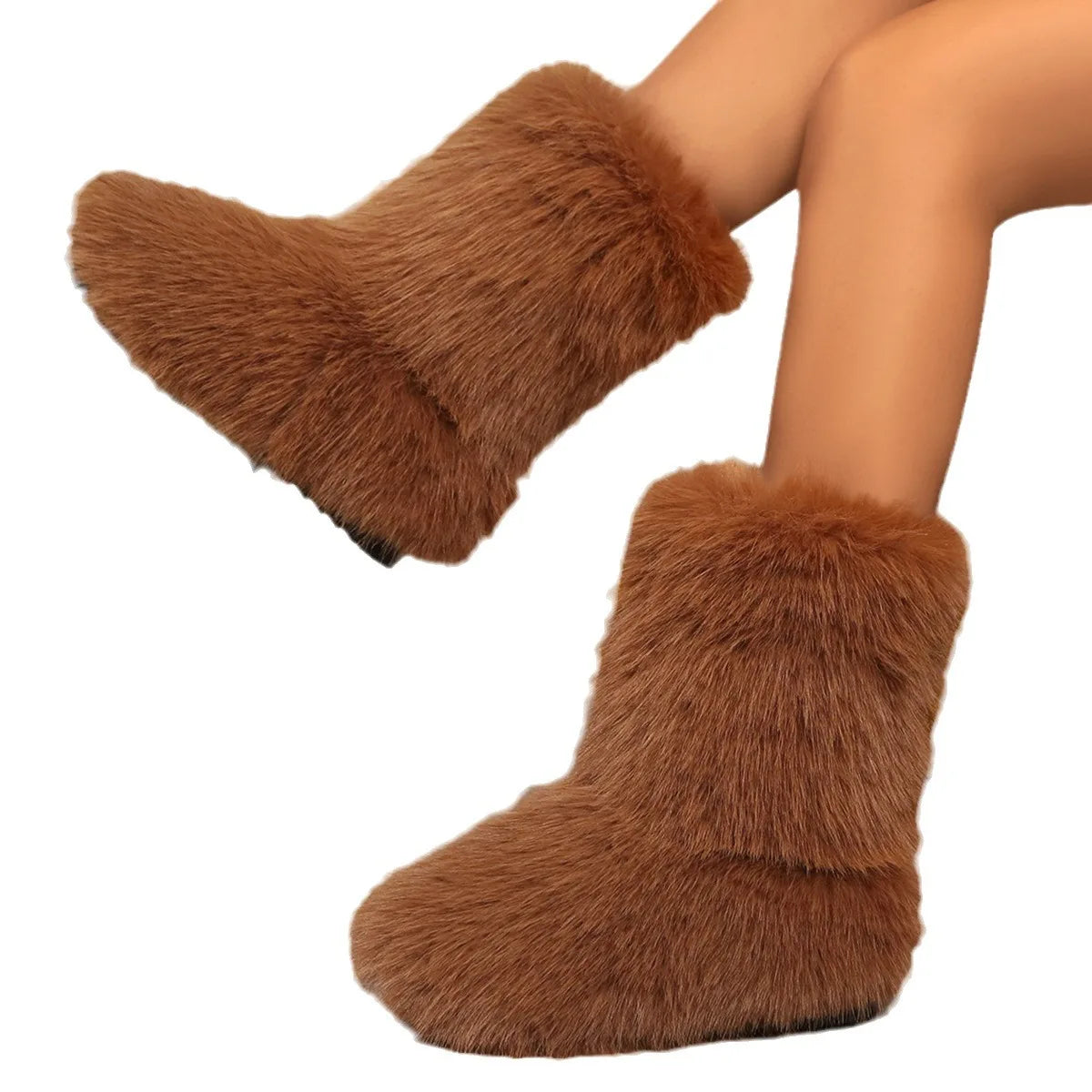 LIZAKOSHT  -  Women's Winter Snow Boots Outdoor Luxury Furry Faux Fox Fur Mid-calf Boots Woman Fashion Plush Warm Platform Shoes Plus Size 44