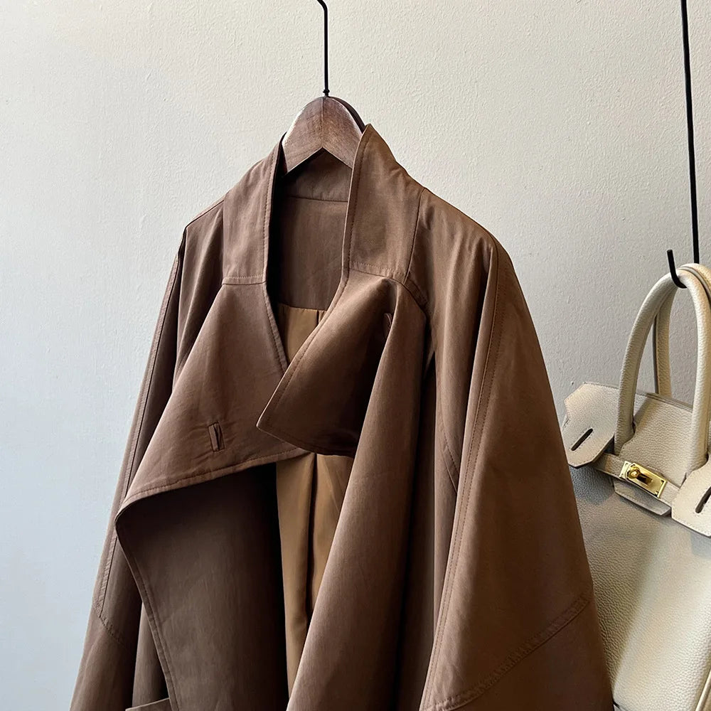 LIZAKOSHT  -  Fashion Minimalism Single Button Trench For Women Lapel Long Sleeve Office Lady Windbreaker Autumn New