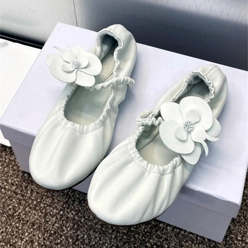 LIZAKOSHT  -  New Flower Flat Mary Jane Shoes Women Round Toe Comfy Casual Loafers White Fashion Brand Mule Shoes Designer Floral Ballet Shoes