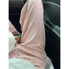 LIZAKOSHT  -  Hot Diamond Design Pink Y2k Baggy Jeans High Waist Button Streetwear Denim Pants Plus Size Vintage Wide Leg Trousers For Women