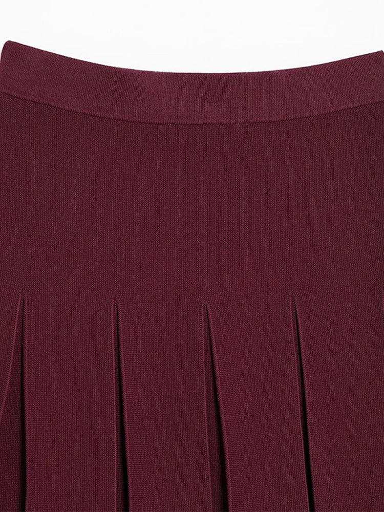 LIZAKOSHT  -  Gold Single Breasted Sweater Knitted Shirt Top Short Skirt Set Women Lapel Double Pockets Knitwear Slim Fit Coat Pleated Skirts