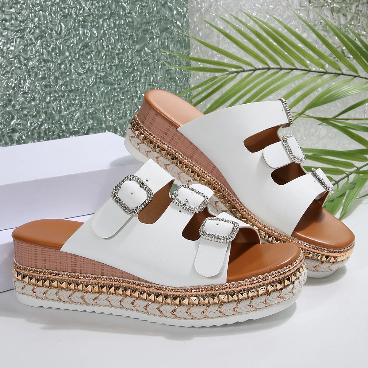 LIZAKOSHT  -  Women Closed Toe Summer Shoes New Comfort Double Buckle Wedge Ladies Sandals Plus Size Platform Casual Slippers Women
