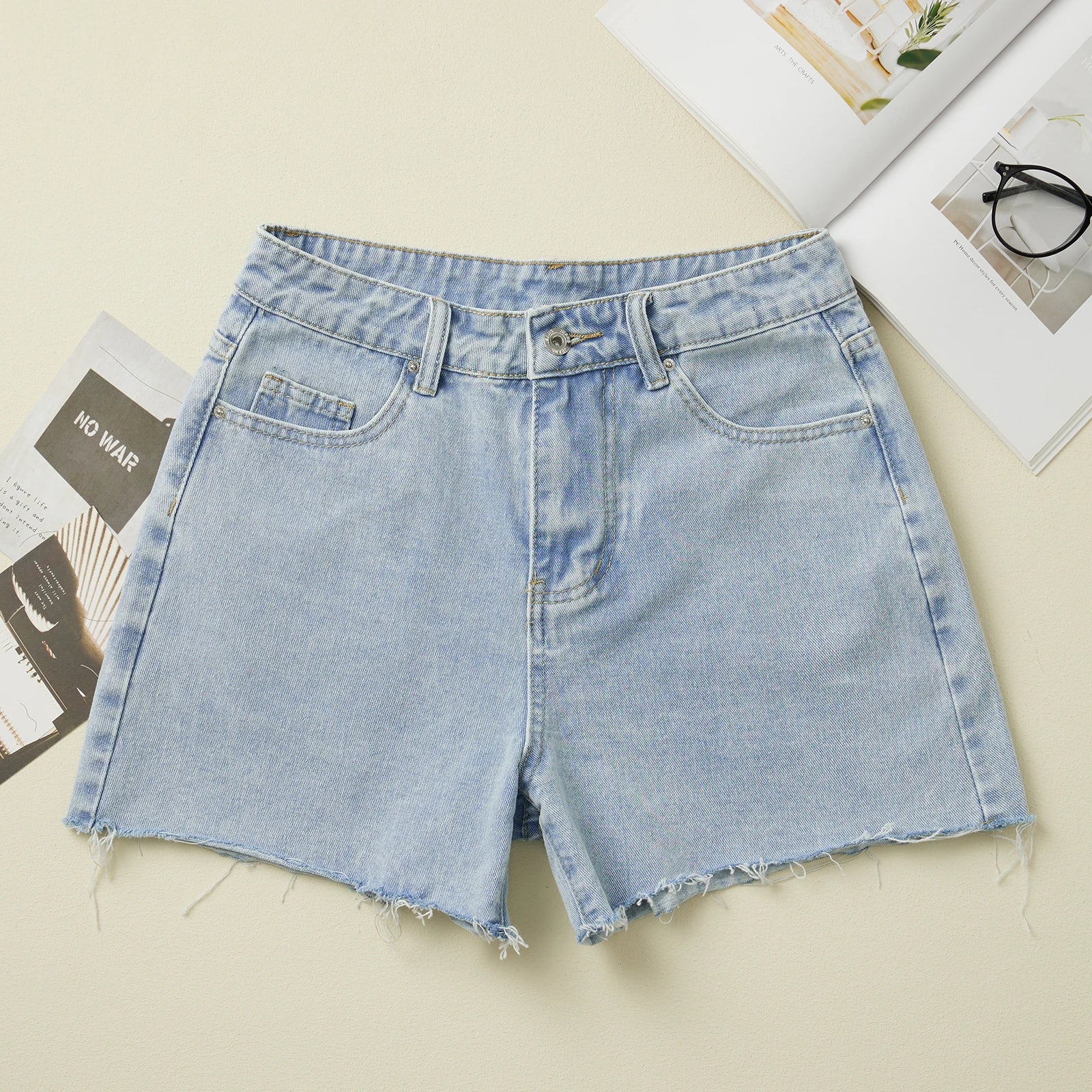 LIZAKOSHT  -  Women Loose Denim Shorts Casual Washed Raw Hem Jean Shorts Vacation Club Streetwear