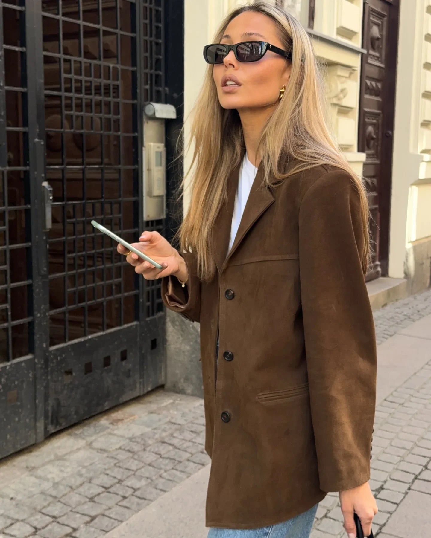 LIZAKOSHT  -  Women Vintage Loose Brown Suede Jacket Fashion Lapel Long Sleeves Single Breasted Coat Spring Autumn Female Street Outerwear