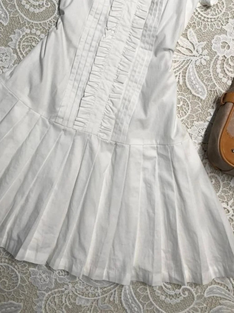 LIZAKOSHT  -  Mini Dresses Solid Spring Summer Ruffles Vintage Japanese Style Women Dress Peter Pan Collar Sweet Vestidos Mujer