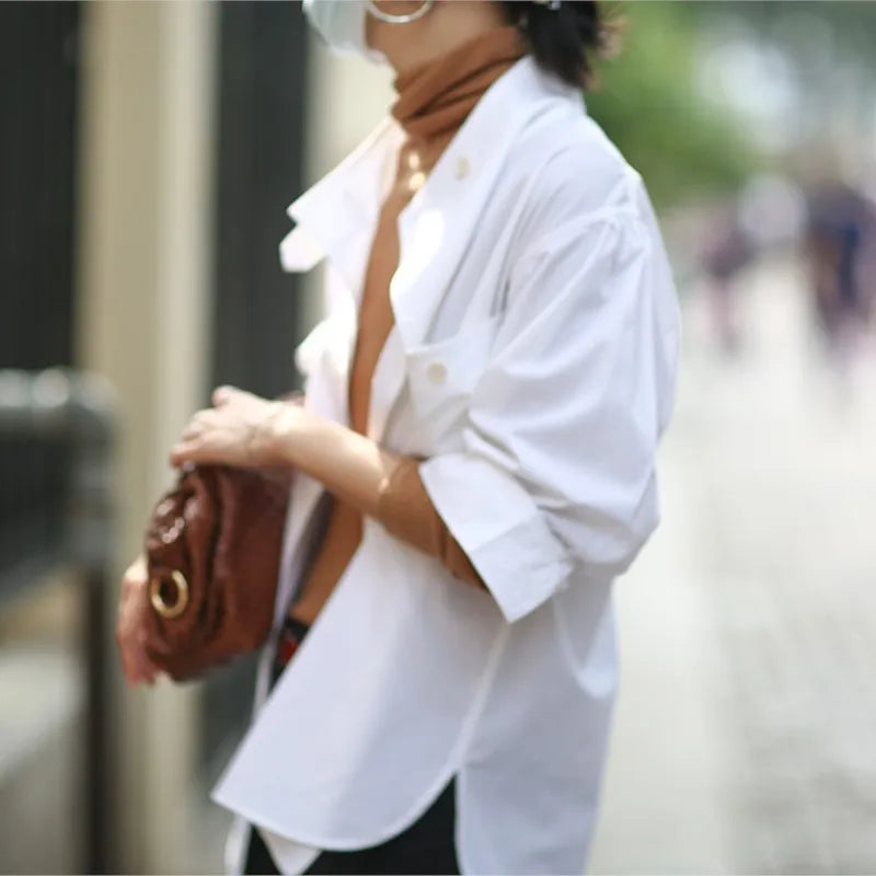 LIZAKOSHT  -  Autumn New Solid Pink Fashion Women Blouse Office Lady Slit Stand Collar Shirts Loose Casual Simple Female Coat Jacket