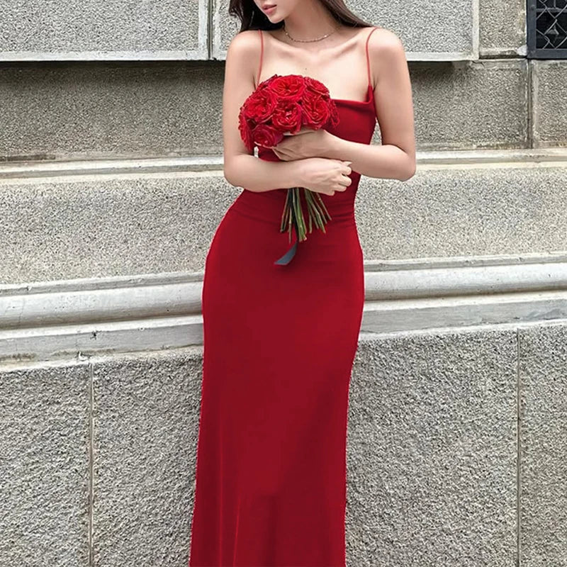 LIZAKOSHT  -  Elegant Cocktail Party Camisole Long Dress Lady 2025 Summer Chic Backless Cross Bandage Sleeveless Evening Formal Gowns