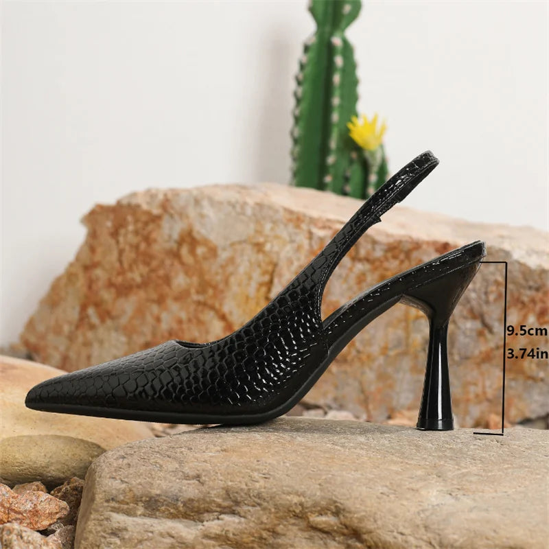 LIZAKOSHT  -  New Summer Women's Shoes Pointed Patent Leather High-heeled Overhead Sandals for Women Retro Skinny Heel Back Empty Shoes