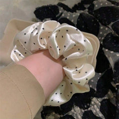 LIZAKOSHT  -  1PC French Polka Dot Satin Large Scrunchie, High-End Versatile Hair Tie, Gentle-Style Hair Accessory with Shiny Polka Dots, Poly
