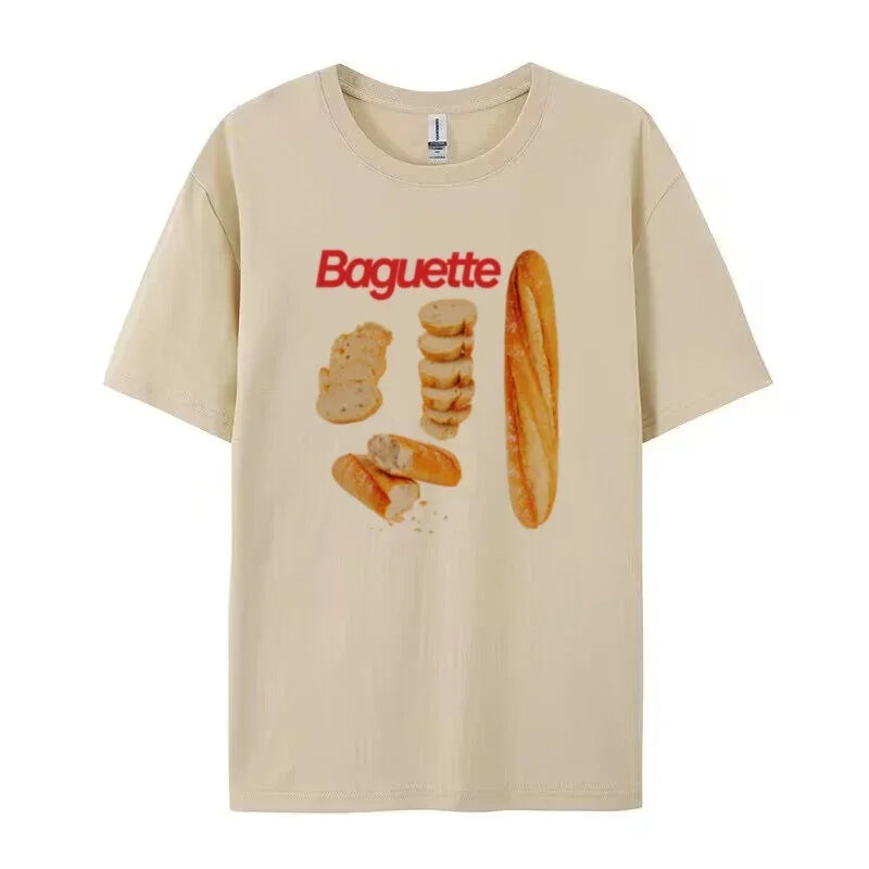 LIZAKOSHT  -  Baguette Print T Shirt Breakfast Foodie Tee Women Aesthetic Shirt Summer Fashion Streetwear Tops Cute Bread Lover T-Shirt Y2k