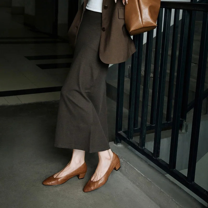 LIZAKOSHT  -  Fashion Pumps New High Quality Genuine Leather Shoes Simple Commuter Women's Heels Shoes Round Head High Heels Women