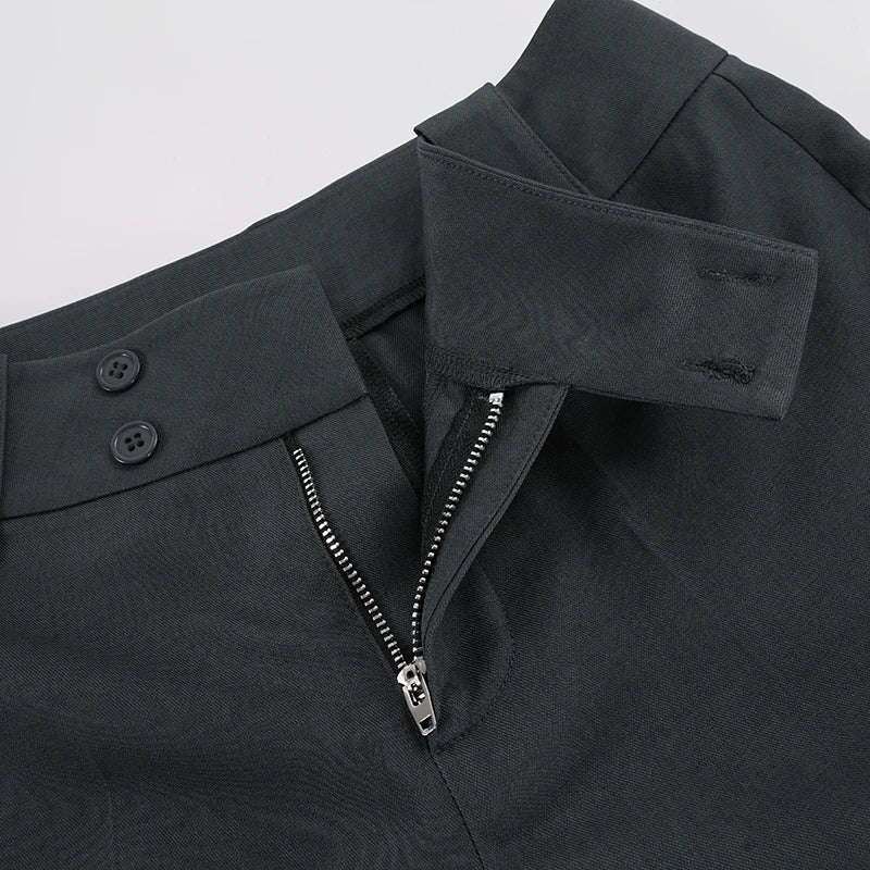 LIZAKOSHT  -   Women Low Waist Flare Suit Pants Double Button Slim Bootcut Trousers Solid Dark Gray Vintage Office Business Casual Streetwear