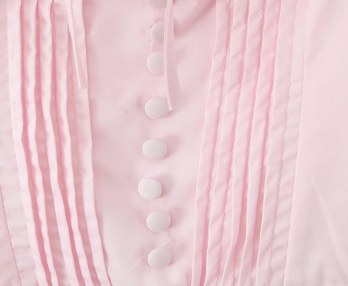 LIZAKOSHT  -  Summer Women Pink Bow Ruched Chest Corset Style Sling Dress Front Buttons Pleated Low Waist Ball Gown Swing Short Dresses Robe