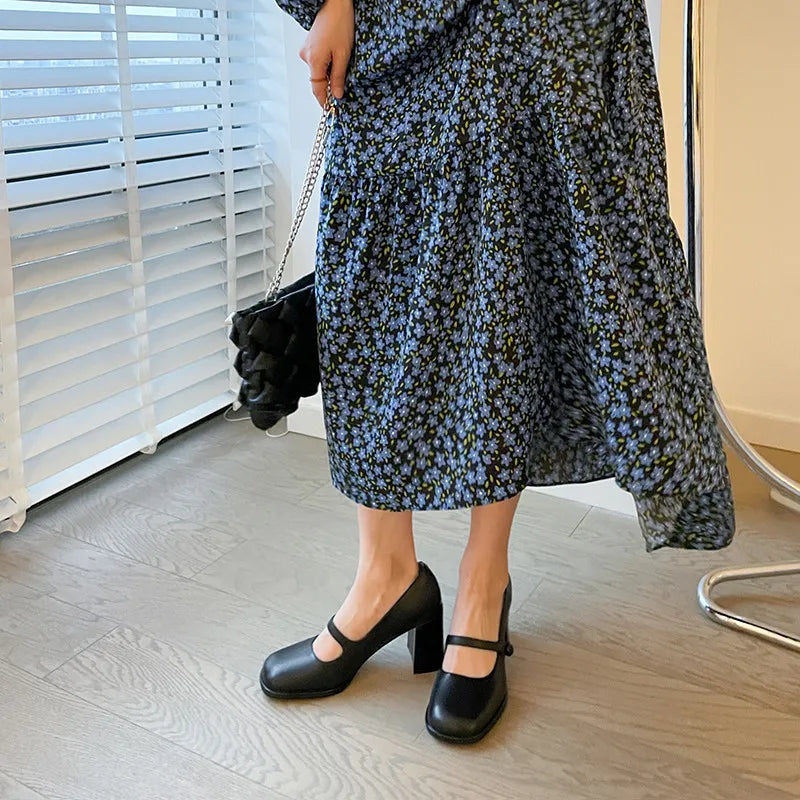 LIZAKOSHT  -  Fashion Pumps New Women's Heels High Quality Genuine Leather Round Toe Shallow Mouth High Heel Mary Janes Women's Shoes