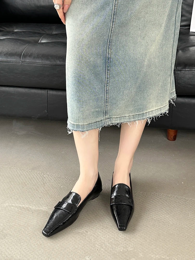 LIZAKOSHT  -  Spring New Brand Women Flat Shoes Fashion Square Toe Slip On Loafer Shoes Low Heel Outdoor Dress Single Shoes New Woman