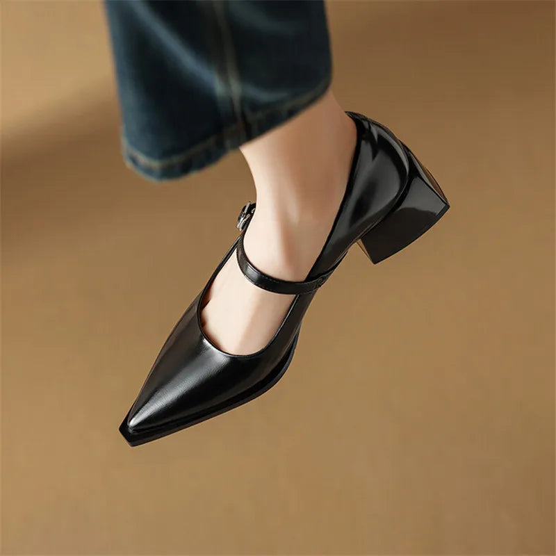 LIZAKOSHT -  New Spring Split Leather Women Shoes Pointed Toe Women Pumps Fashion Retro Mary Jane Shoes for Women High Heels Ladies Shoes