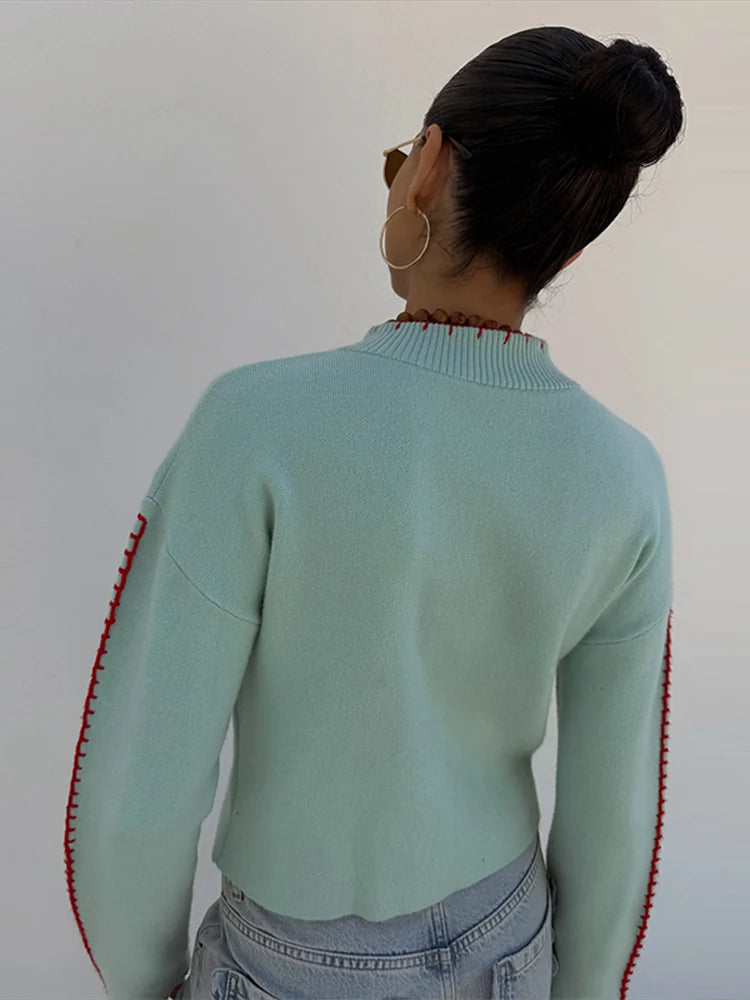 LIZAKOSHT  -  O-Neck Single Breasted Octopus Cardigan Woman Long Sleeve Loose Stitch Short Knit Jackets Casual Versatile Women's New Cardigans