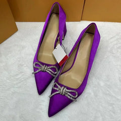 LIZAKOSHT  -  Chunky High Heels Women Shoes Autumn New Luxury Rhinestones Bowknot Pointed Toe Bling Crystals Elegant Ladies Pumps