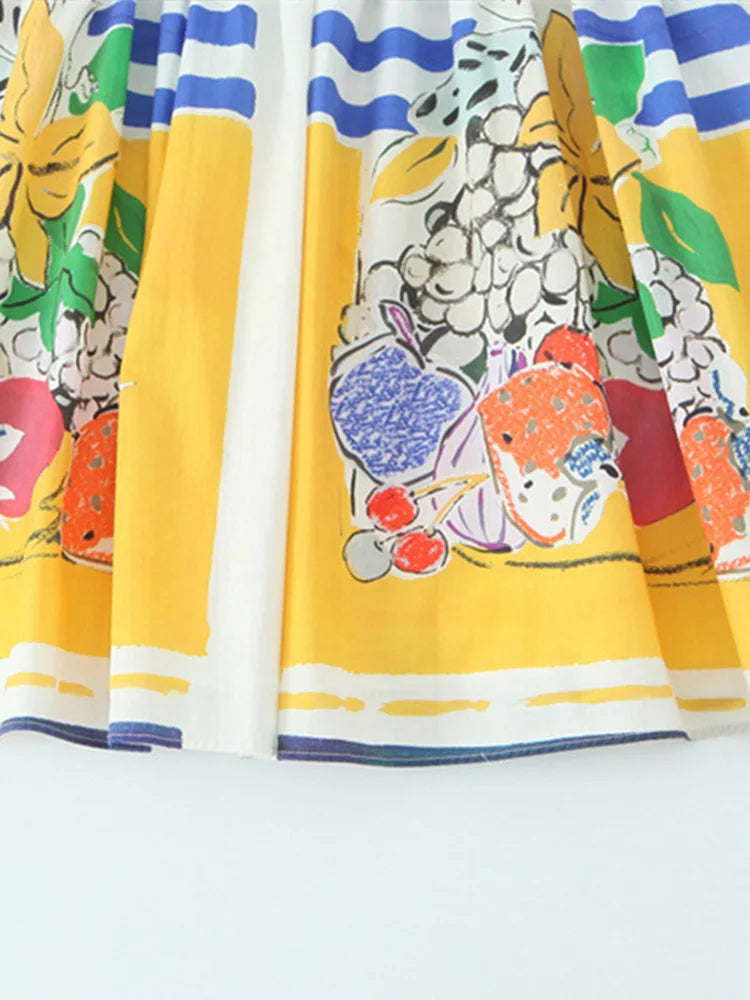LIZAKOSHT  -  Halter Fruit Printed Slip Dress Poplin Fluffy Backless Vacation Beach Women Strap Short Dresses Slimming Waist Cinched Suspender