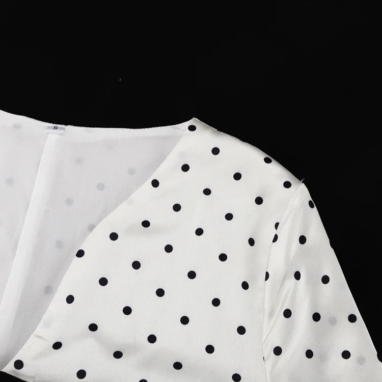 LIZAKOSHT  -  Elegant Bow V-Neck Floral Polka Dot Maxi Dress For Women Long Sleeves Loose Contrast Party Dress Evening Women Maxi Dress