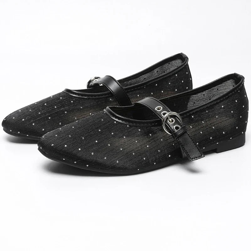 LIZAKOSHT  -  Leopard Mesh Round Toe Flat Ballet Shoes Brand Designer Sandals Women Breathable Soft Sole Comfy Fashion Mary Jane Shoes Female