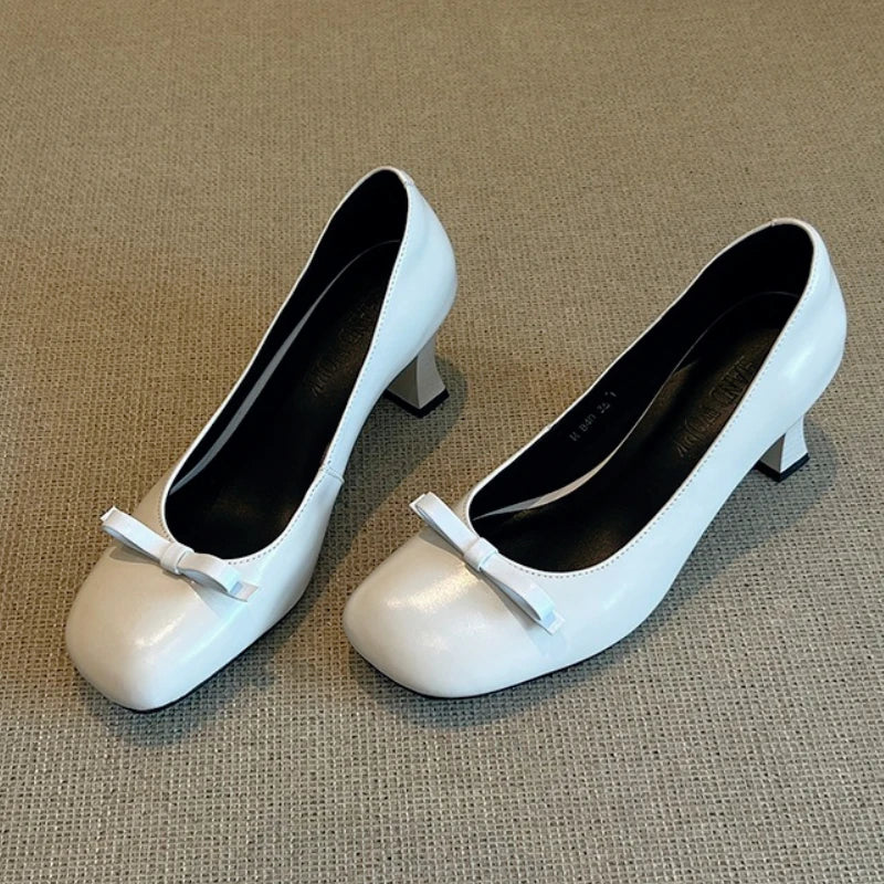 LIZAKOSHT  -  New Designer Chunky Heel Mary Jane Shoes for Women Sweet Bowknot Decoration Elegant Dress Pumps Retro Lightweight Autumn Heels