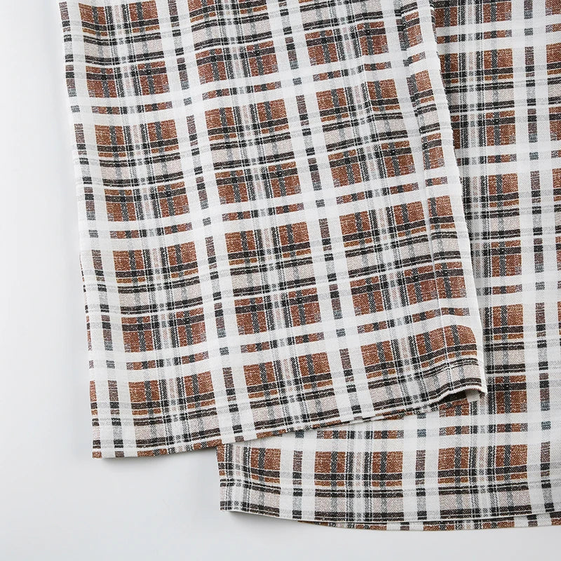 LIZAKOSHT  -  Vintage Brown Plaid Pants for Women Sweet Casual Chic Trousers Y2K Streetwear Loose Bottoms Fashion Harajuku HomePants