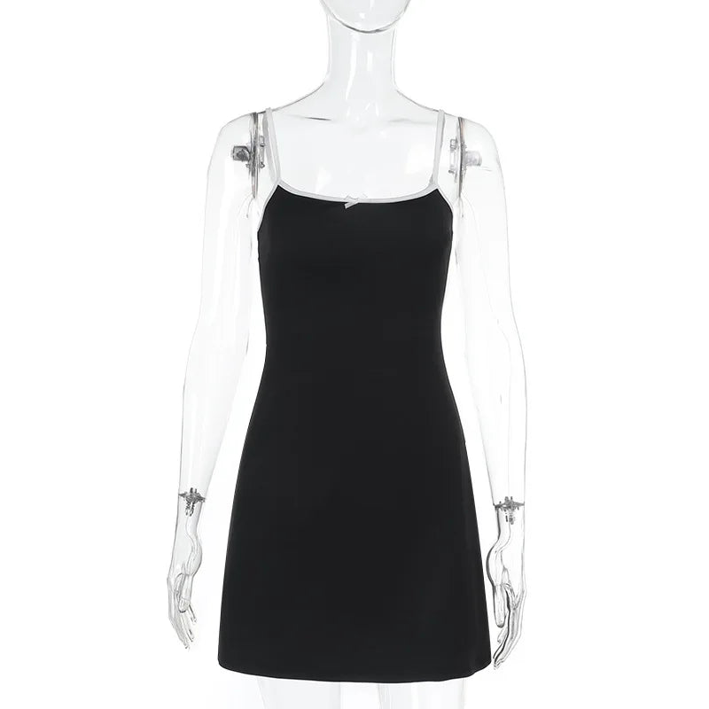 LIZAKOSHT  -  Color-Block Bow Spaghetti Strap Mini Dress Slim A-Line Summer Dress For Women Chic Summer Fashion Casual Outings