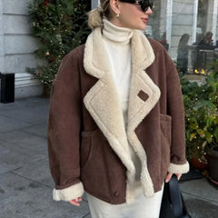 LIZAKOSHT  -  Casual Thickened Jacket Women's Autumn Winter Warm Retro Lamb Wool Top Office Loose Commuting Jacket Y2k Female Outfits