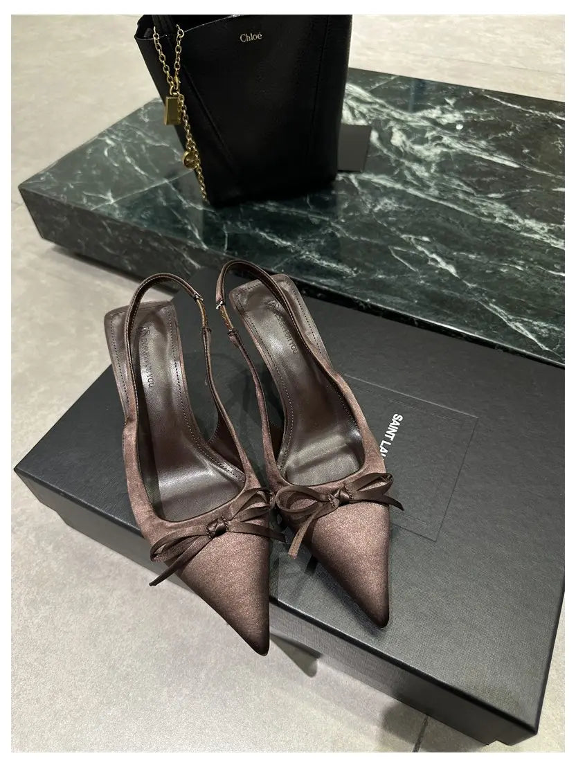 LIZAKOSHT  -  Women Thin Heels Slingback Sandals Elegant Pointed Toe Pumps New Brand Designer Bow Knot Party Dress Wedding Shoes Footwear