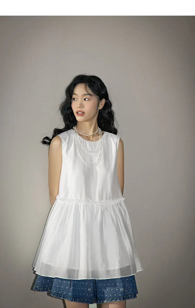 LIZAKOSHT  -  Sleeveless Doll Shirt with Ruffled Hem in Summer Slim Temperament Wind Vest Suspender Top Female