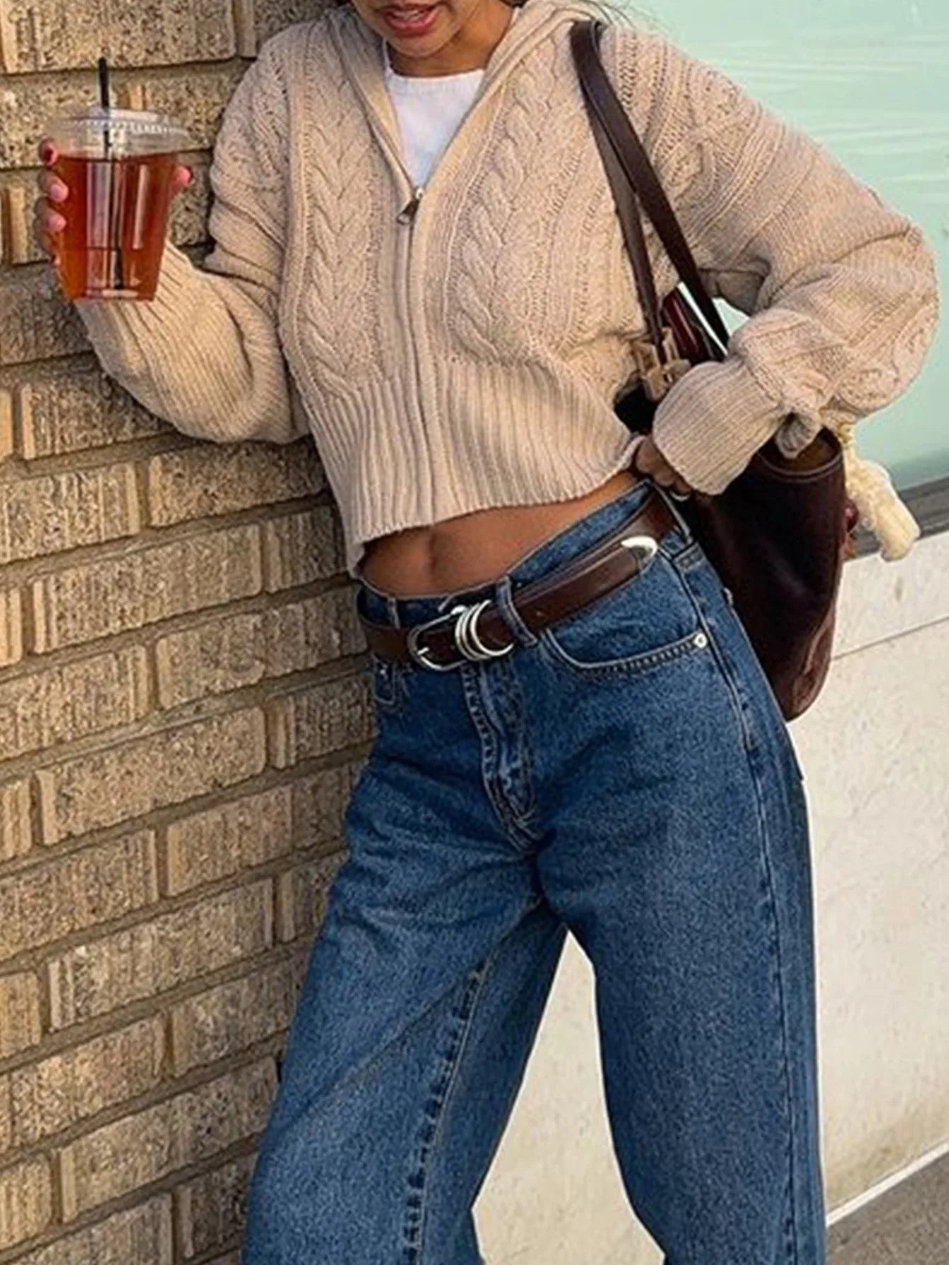 LIZAKOSHT  -  Autumn Winter Women Solid Color Knit Jacket Sweater Long Sleeve Short Coat Zipper Front Lapel Casual Office Fashion