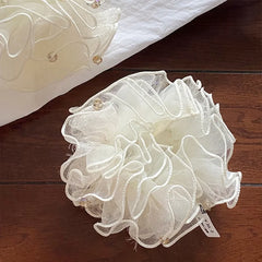 LIZAKOSHT  -  1PC White Veil Hydrangea Scrunchie with Crystal Hair Ornament, Elegant Bun Hair Rope, New Style Hair Accessory