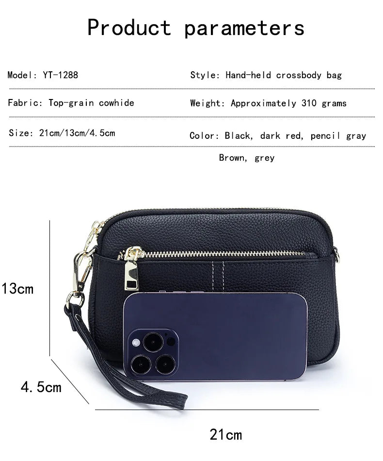 LIZAKOSHT  -  Genuine Leather women Shoulder Bag Small ladies Wristlet Bag Zip Money Coin Holder Purse Cowhide Multifunction phone wallet bols
