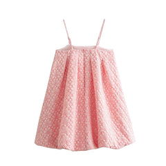 LIZAKOSHT  -  Sweet Women Pink Jacquard Spaghetti Strap Dress Sexy Sleeveless Ladies A-line Mini Summer Dresses Short Vestidos