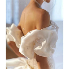 LIZAKOSHT -  Celebrity Dresses Off the Shoulder French Style Detachable Bow Satin Ivory Pearl Mermaid Cocktail Prom Evening Gowns