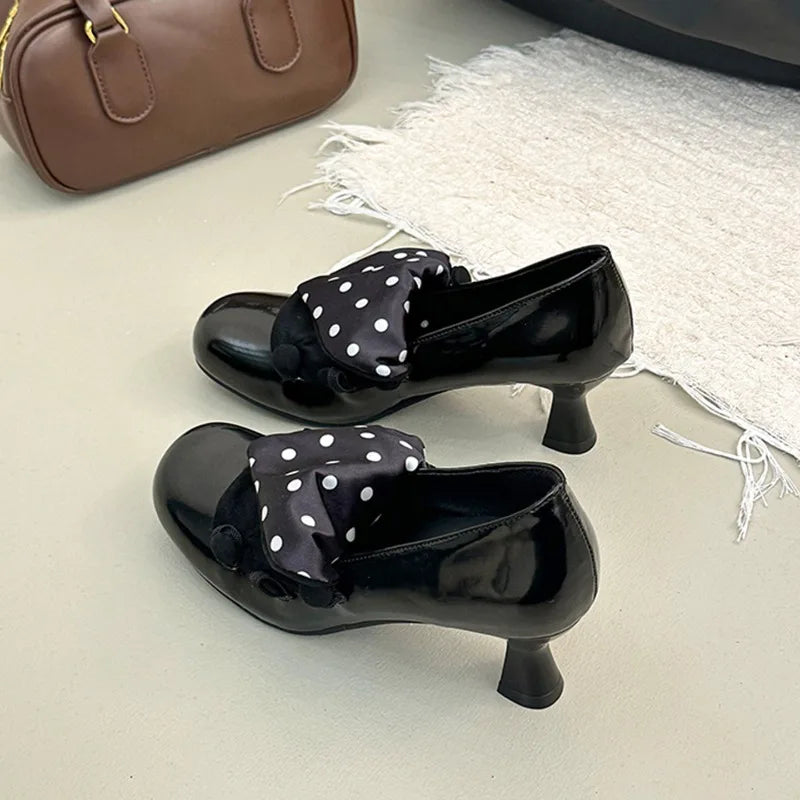 LIZAKOSHT  -  Vintage Polka Dot Thick Heel Women Mary Jane Shoes Outdoor Slip On Pumps Spring Autumn Eelgant Dress Leather Single Shoes