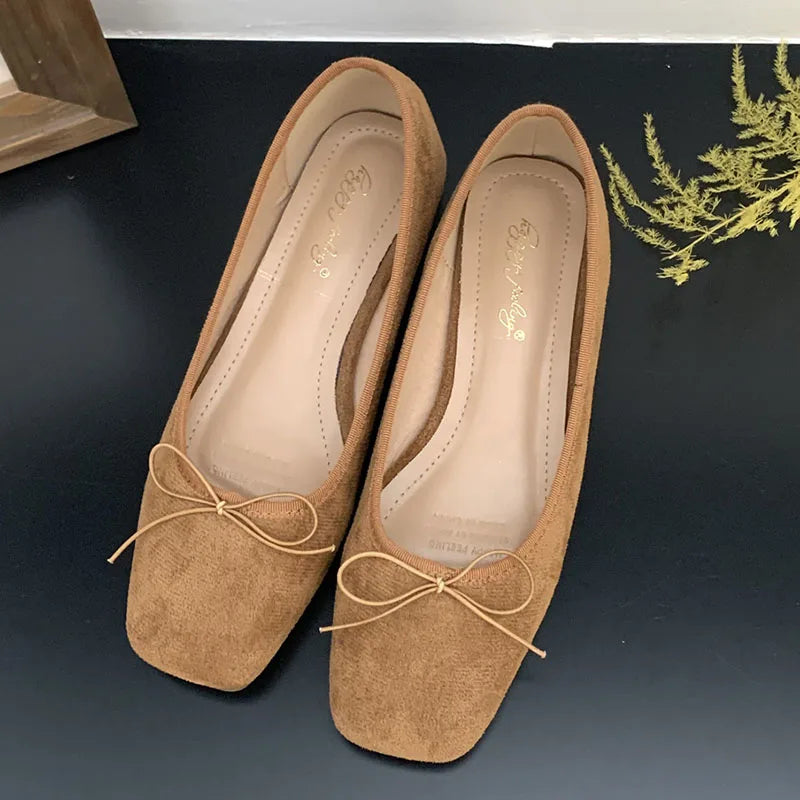 LIZAKOSHT  -  New Brand Women Flat Shoes Fashion Round Toe Shallow Slip On Ladies Ballerinas Shoes Casual Square Low Heel Ballet Shoes New
