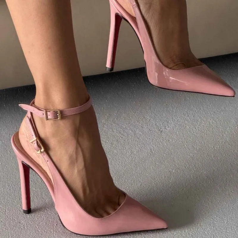 LIZAKOSHT  -  Fashion Pumps New High Quality Handmade Customized Lacquer Leather Shoes Pointed Shallow Mouth Open Heel Women High Heels