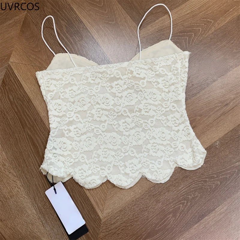 LIZAKOSHT  -  Kawaii Cute Lolita Style White Vest Women Vintage Elegant Lace Bow Camisole Crop Top Female Korean Casual Sweet Slim Fairy Tanks