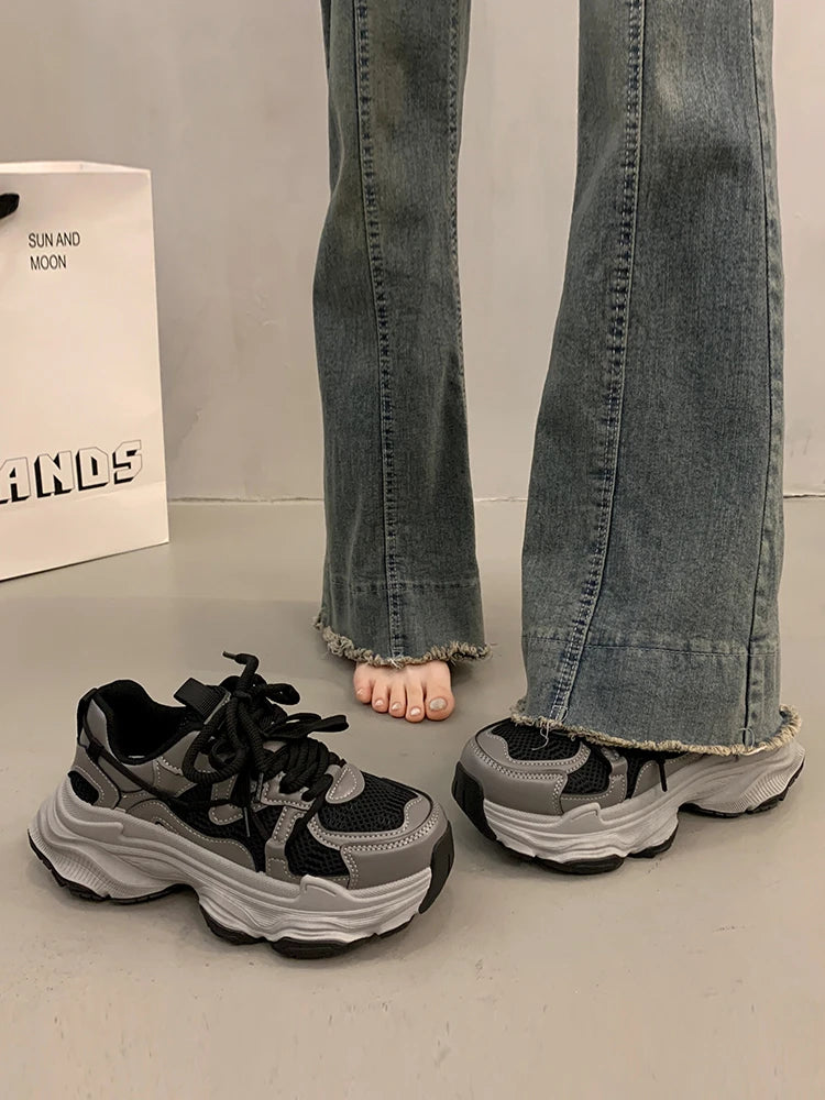 LIZAKOSHT  -  Women's Sneakers With Platform Shoes Woman-shoes Tennis Female Thick Sole Heels Casual Mesh Roses Trainers PU Rubber Leisur