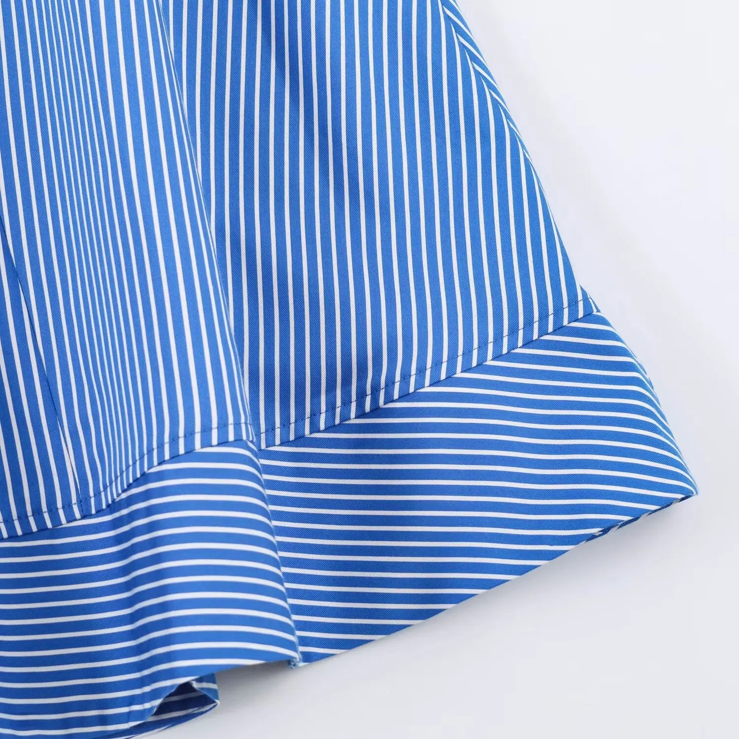 LIZAKOSHT  -  Fashion Women Blue White Stripes Midi Skirt Zipper Waist A-lined Swing A-lined Umbrella Skirts Bottom