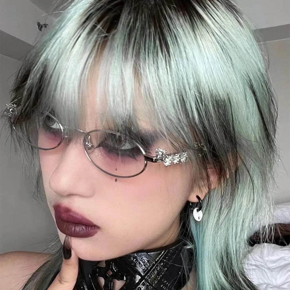 LIZAKOSHT  -  Women Retro Rhinestone Eyeglasses Girls Small Oval Shades Eyewear Metal Frames Anti Blue Light Reading Glasses Eyewears