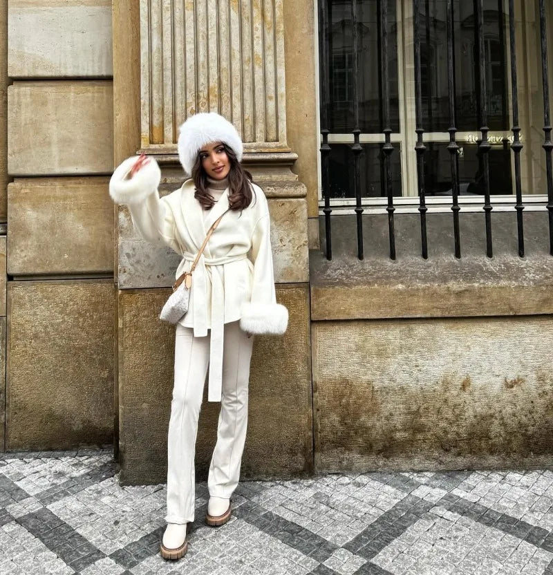 LIZAKOSHT  -  Fox Fur Woolen Women's 2025 Autumn Coat Fashion Patchwork Double-Sided Wool Overcoat Commuter New Elegant Office Jacket