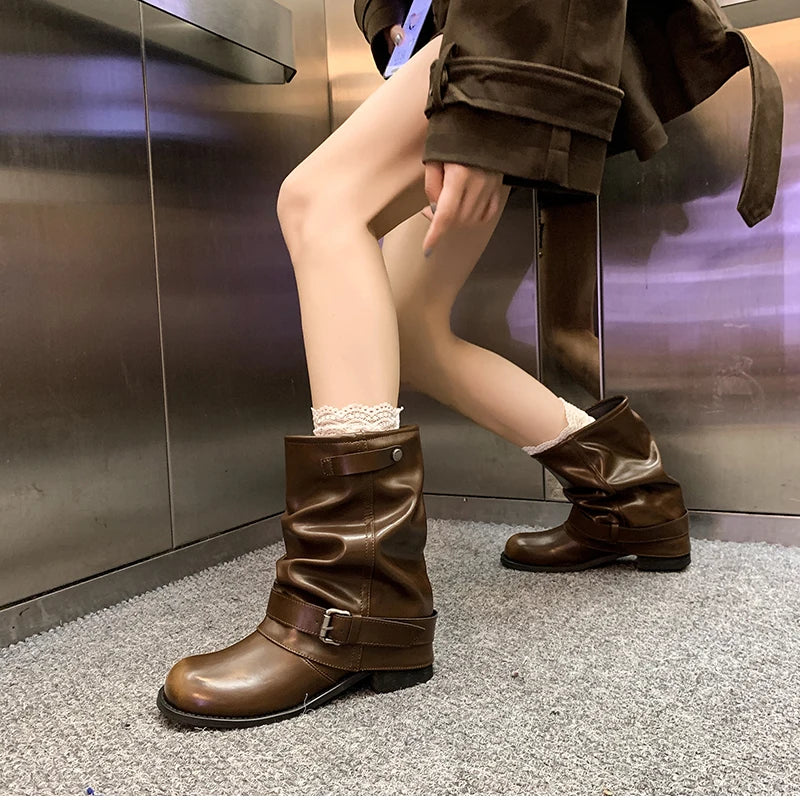 LIZAKOSHT  -  Autumn Winter Women Western Ankle Boots Fashion Belt Buckle Thick Heel Shoes Ladies Elegant Party Dress Short Booties