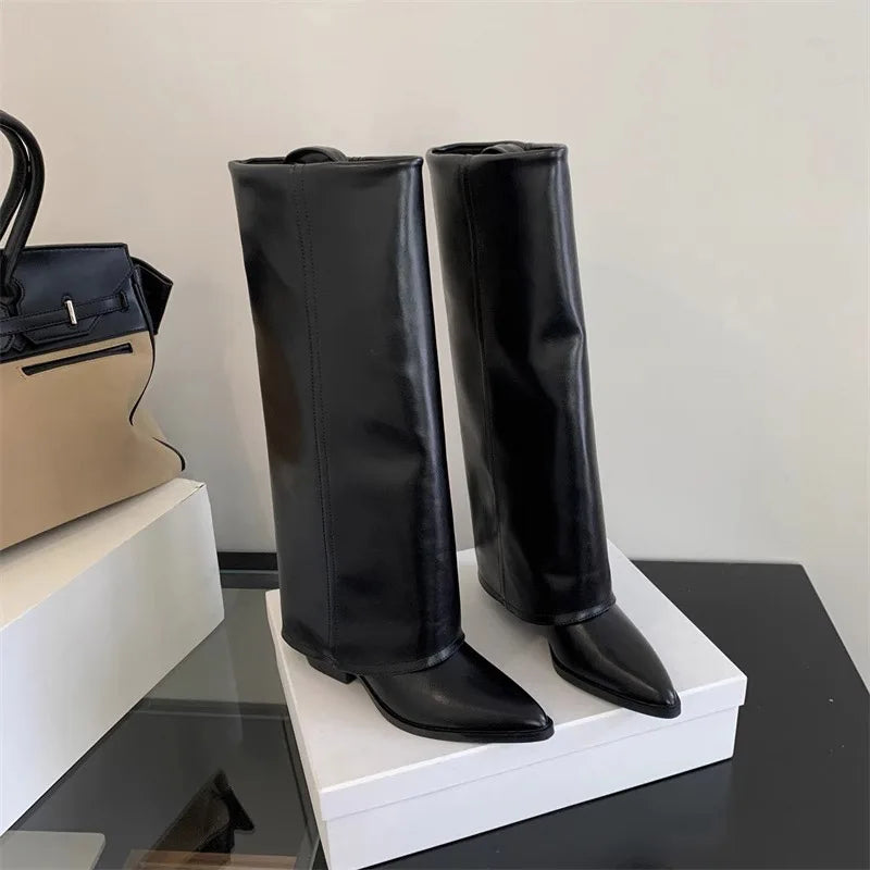 LIZAKOSHT  -  Autumn Winter Pointed Toe Women High Boots Street Style Banquet Party Dress Woman Pipe Long Boots Goth Botas Mujer