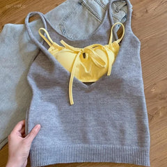 LIZAKOSHT  -  Korean Sweet Solid Color Sleeveless Cami Fashion Sheath Tanks Top 2025 Summer Women Y2k Slim Fit Crop Top Female Knitted Vest