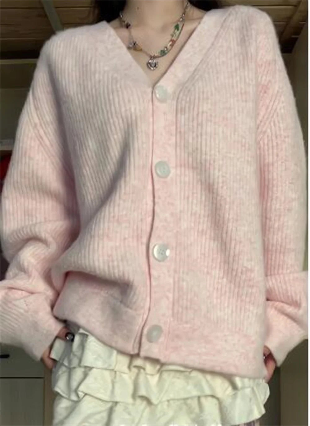 LIZAKOSHT  -  V-neck Cardigan Women Pure Knitted Sweet Princess Fashion Soft Loose Korean Style Girls Autumn Students Collage New Coats